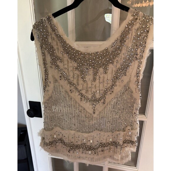 Haute Hippie Tops - Haute Hippie Women's disstressed Chiffon Crapin Swan & Crystal Size M AMAZING